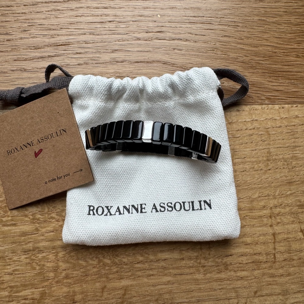 Roxanne Assoulin Black and Silver Tile Stretch Bracelet
